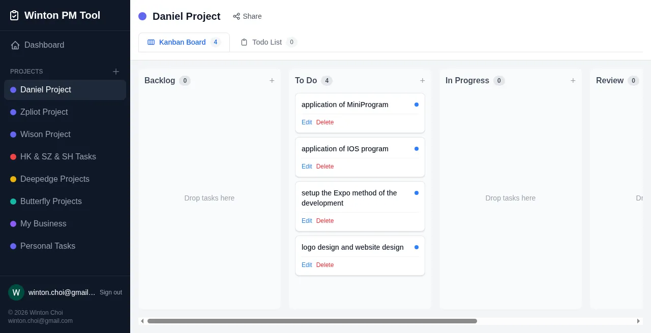Winton PM Tool — project material
